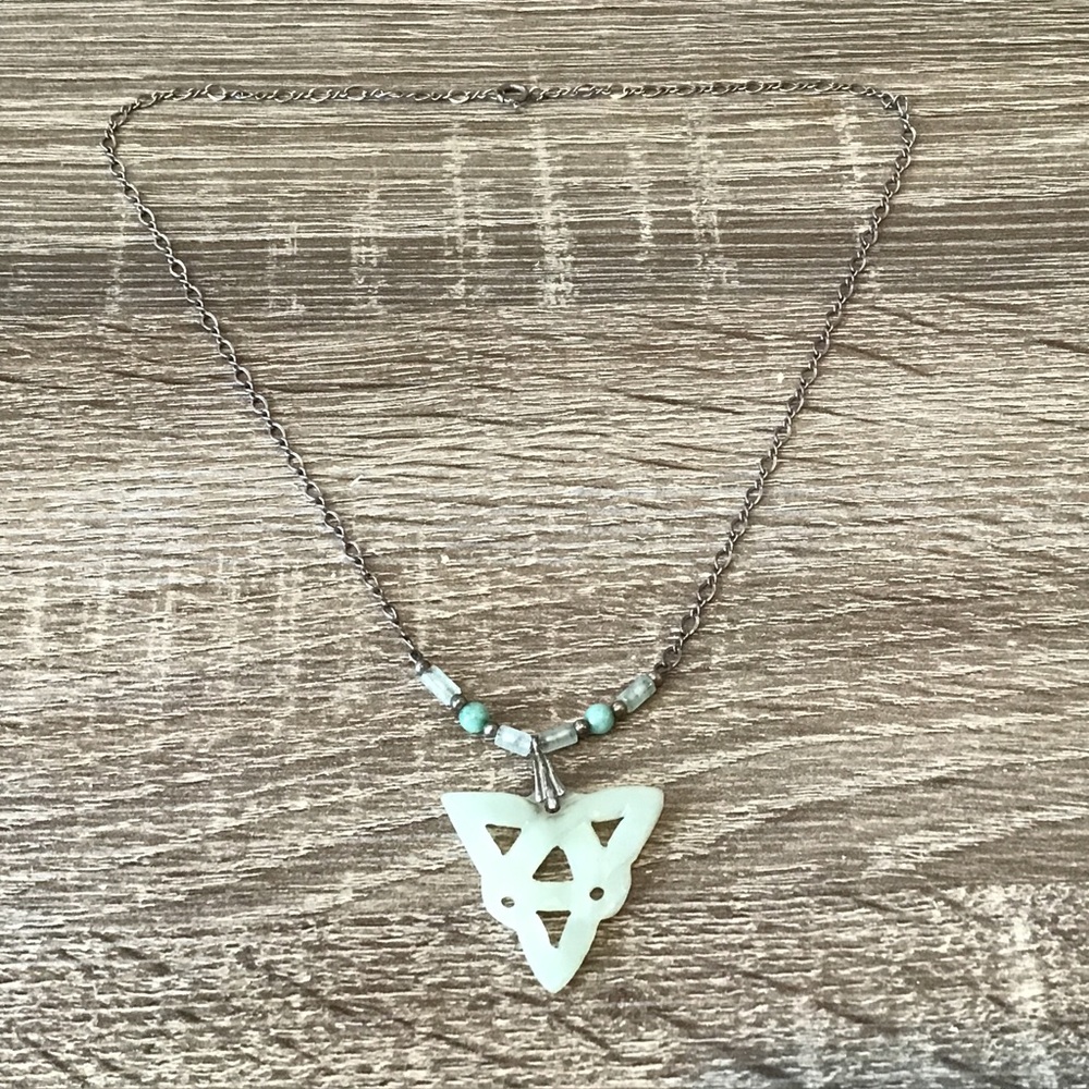 Vintage Sterling Silver Trinity Celtic Knot Stone Pendant Chain Necklace 16" L